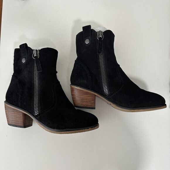 Steve Madden Windey Sexy Black Suede Leather Side Zip Wood Block Heel Boots 6.5 - Picture 2 of 12